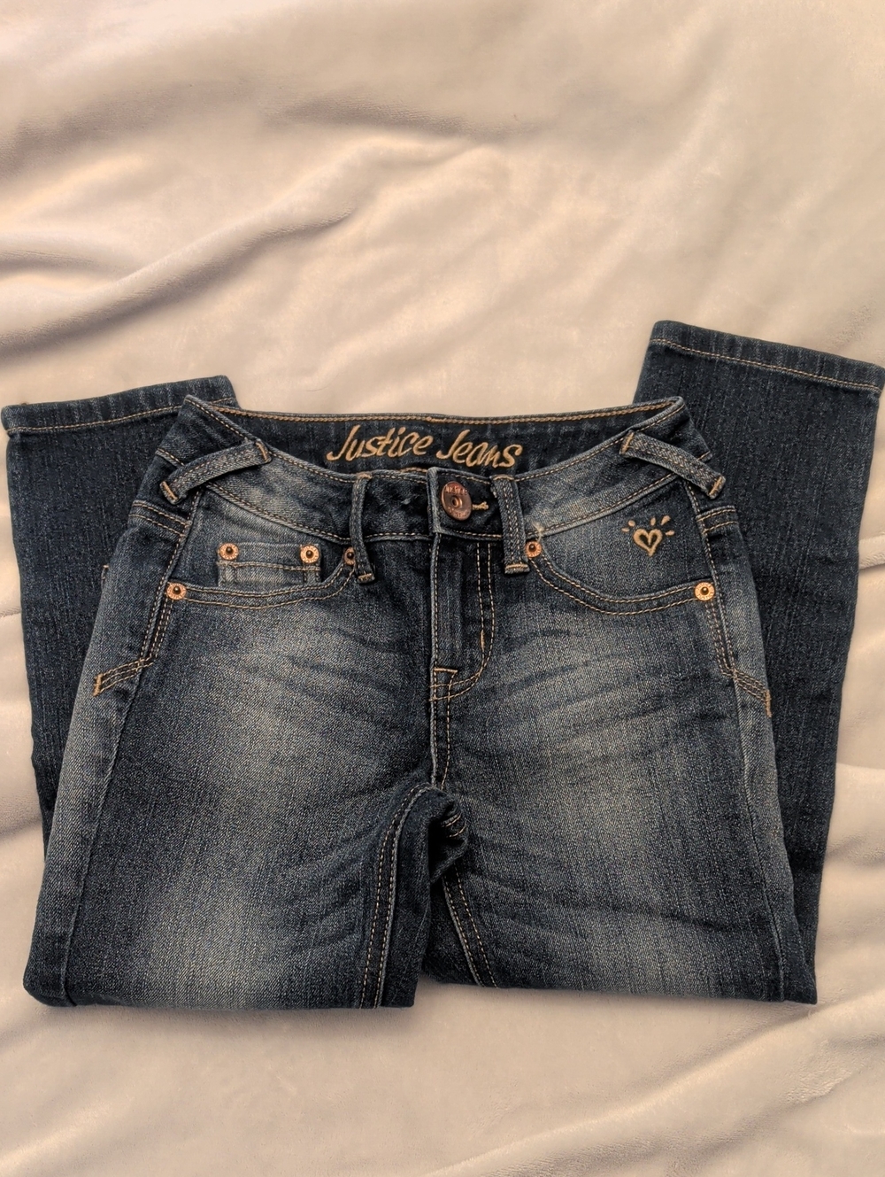 Justice Girls Dark Blue Skinny Jeans with Heart Pocket Accent